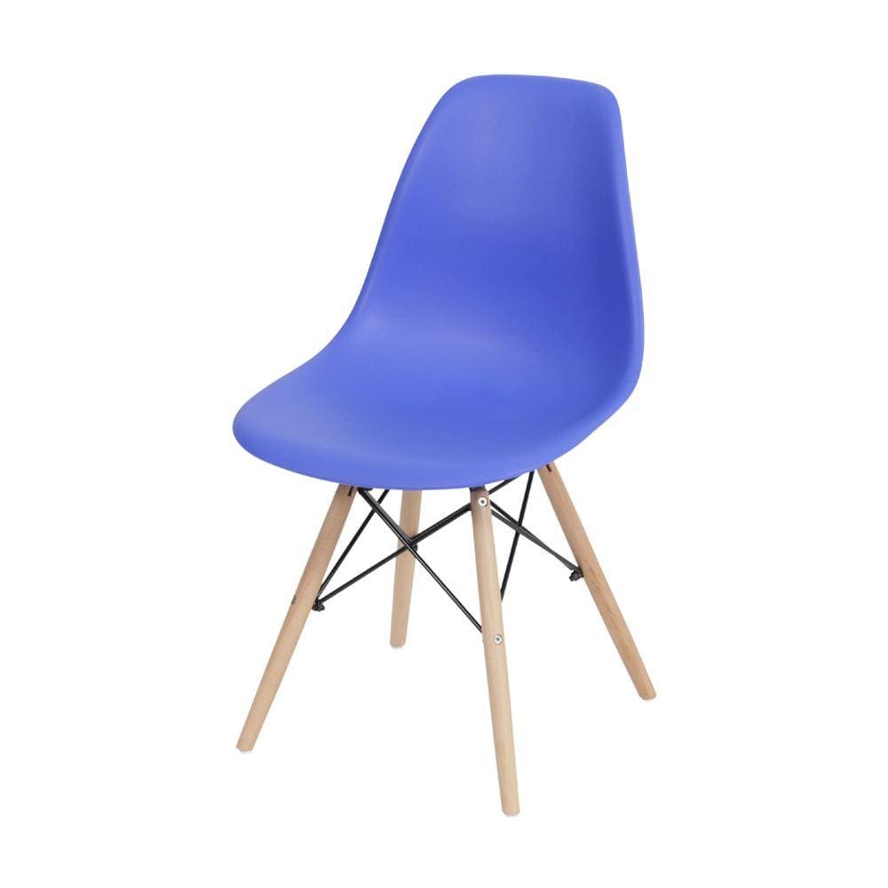 Cadeira Boxbit Dkr Eames Polipropileno Azul Escuro Base Madeira