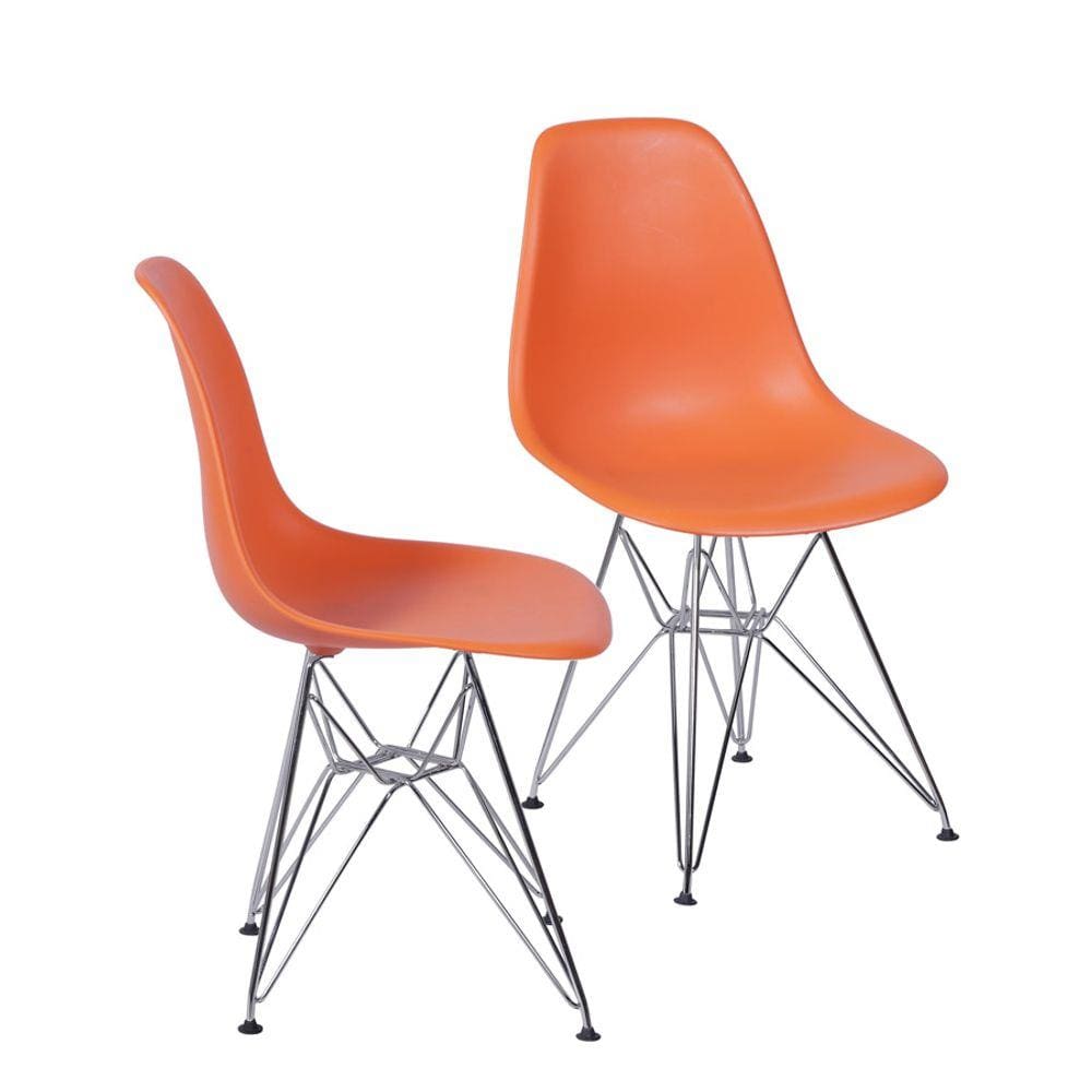 Kit 02 Cadeiras Boxbit Dkr Eames Polipropileno Laranja Base Cromada