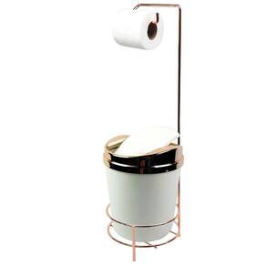 Suporte Porta Papel Higiênico lixeira Branco 5 Litros Com Tampa Basculante Rose Gold Banheiro - AMZ