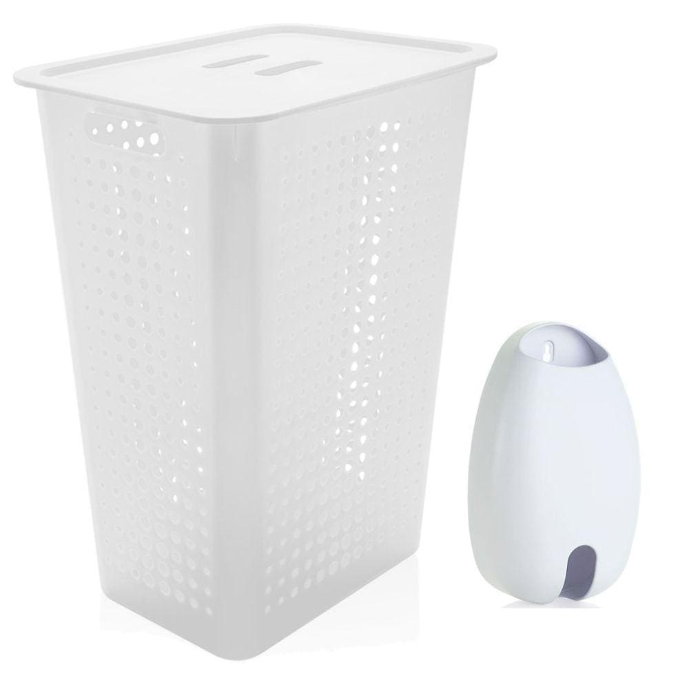 Kit Cesto Organizador Roupas Grande 47L + Dispenser Porta Sacolas - Ou