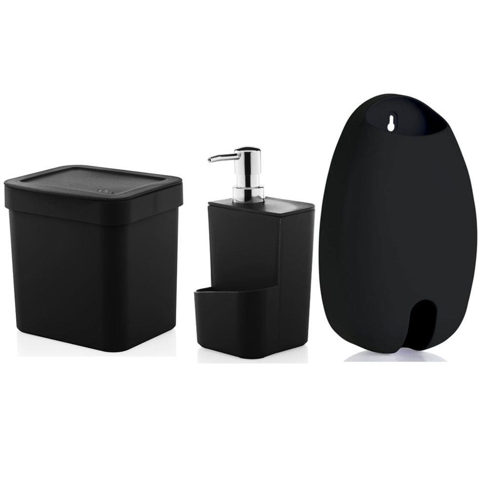 Kit Cozinha Lixeira 2,5 Litros Dispenser Porta Detergente Dispenser Sacolas - Ou