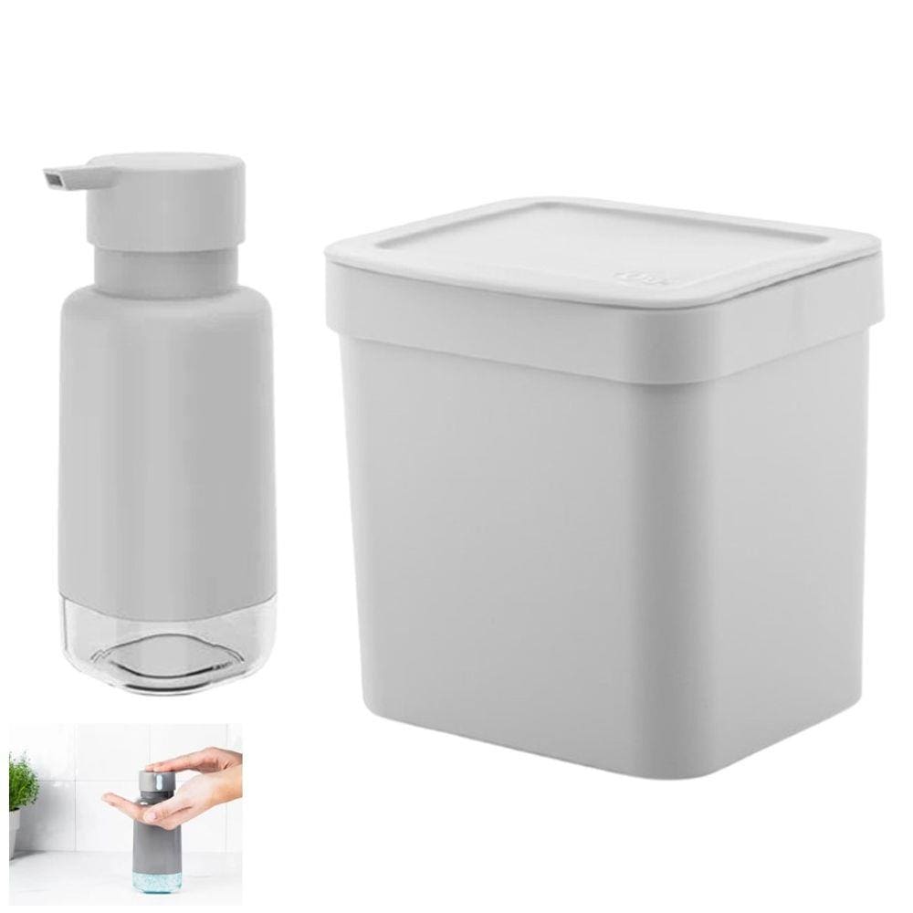 Kit Lixeira 2,5l Com Tampa Dispenser Porta Detergente Bancada Pia Cozinha - Ou