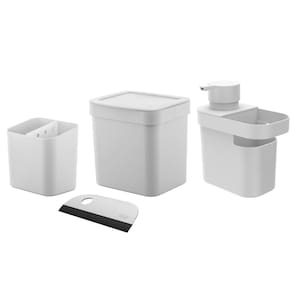 Kit Cozinha Dispenser Detergente Porta Esponja Rodinho Lixeira 2,5L Pia Escorredor Talheres - Ou