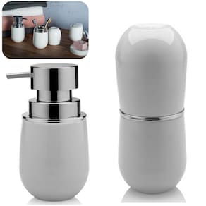 Kit Acessórios Banheiro Suporte Porta Escovas + Dispenser Porta Sabonete liquido - Ou