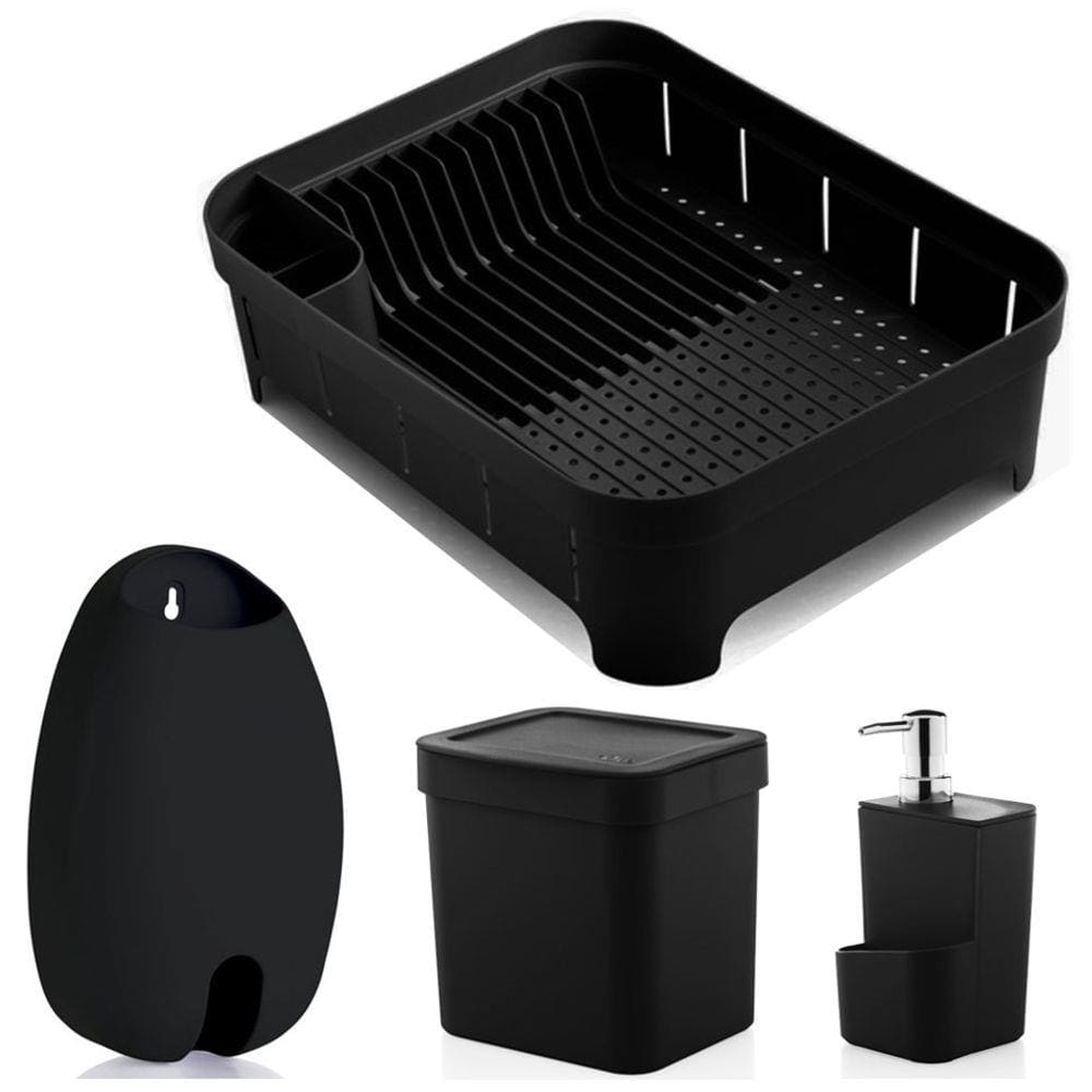 Kit Cozinha Escorredor De Louças + Lixeira 2,5L + Dispenser Detergente + Porta Sacolas - Ou