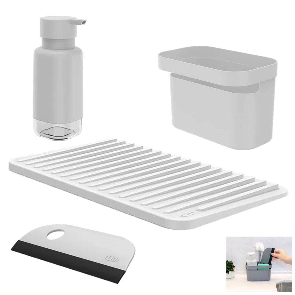Kit Dispenser Organizador Pia Porta Detergente Escorredor Copos Rodo Cozinha - Ou
