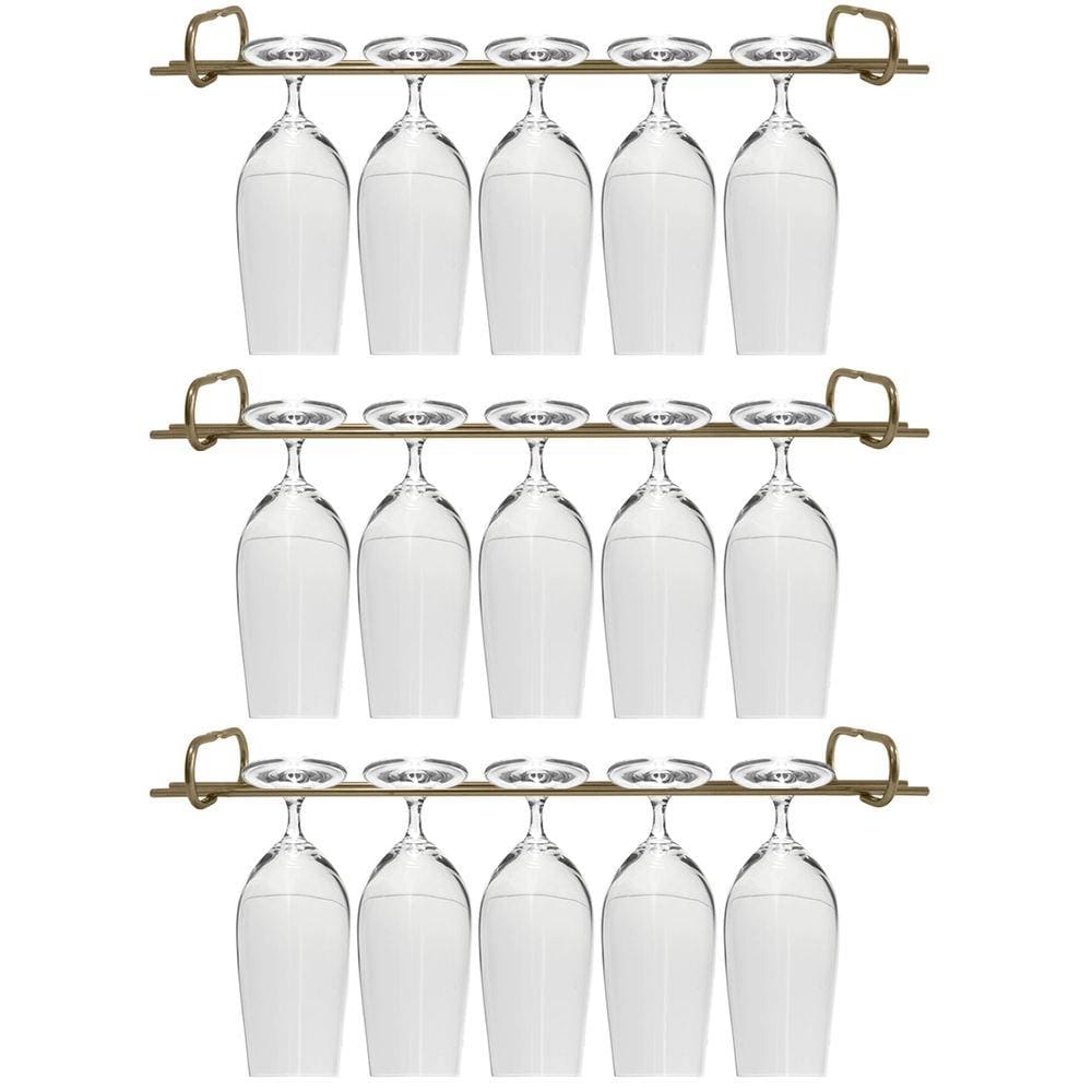 Conjunto 3 Organizadores Porta Taças 42cm Suportes Suspensos Para Taças Dourado
