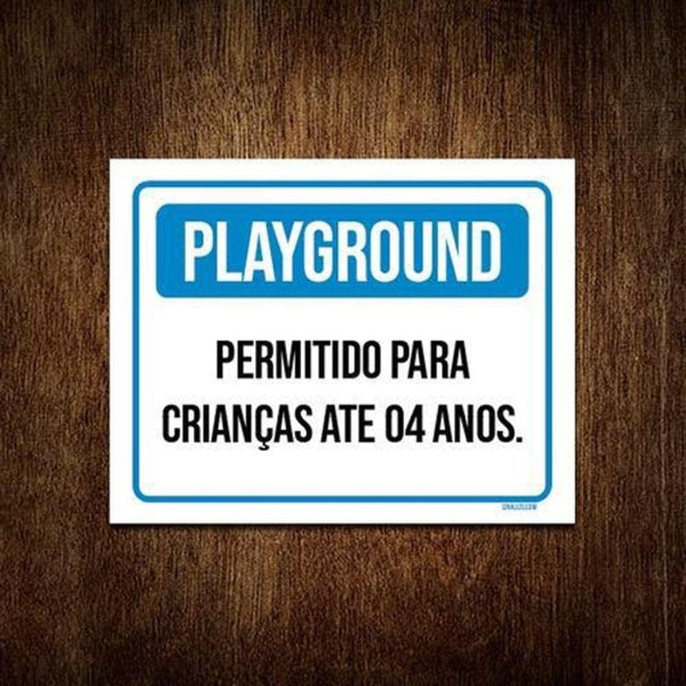 Placa Playground Permitido Crianças Até 4 Anos Azul 27X35