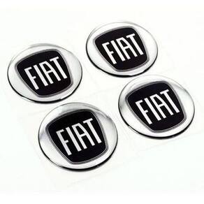 Jogo 4 Emblema Adesivo Calota Fiat Argo Resinado Preto 48Mm