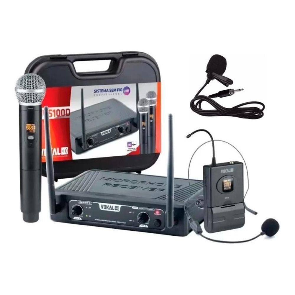 Microfone Sem Fio Vokal Dvs100 Dmh Mão + Headset + Lapela