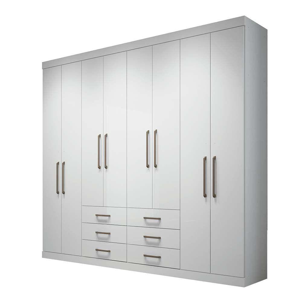 Guarda Roupa Casal 8 Portas 6 Gavetas Branco Brilho- Havana Master/Santos Andirá