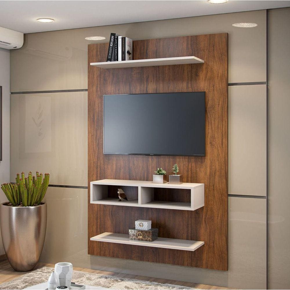 Painel Para Tv De Até 43 Polegadas Byte Delta Imbuia Off White Viero Móveis