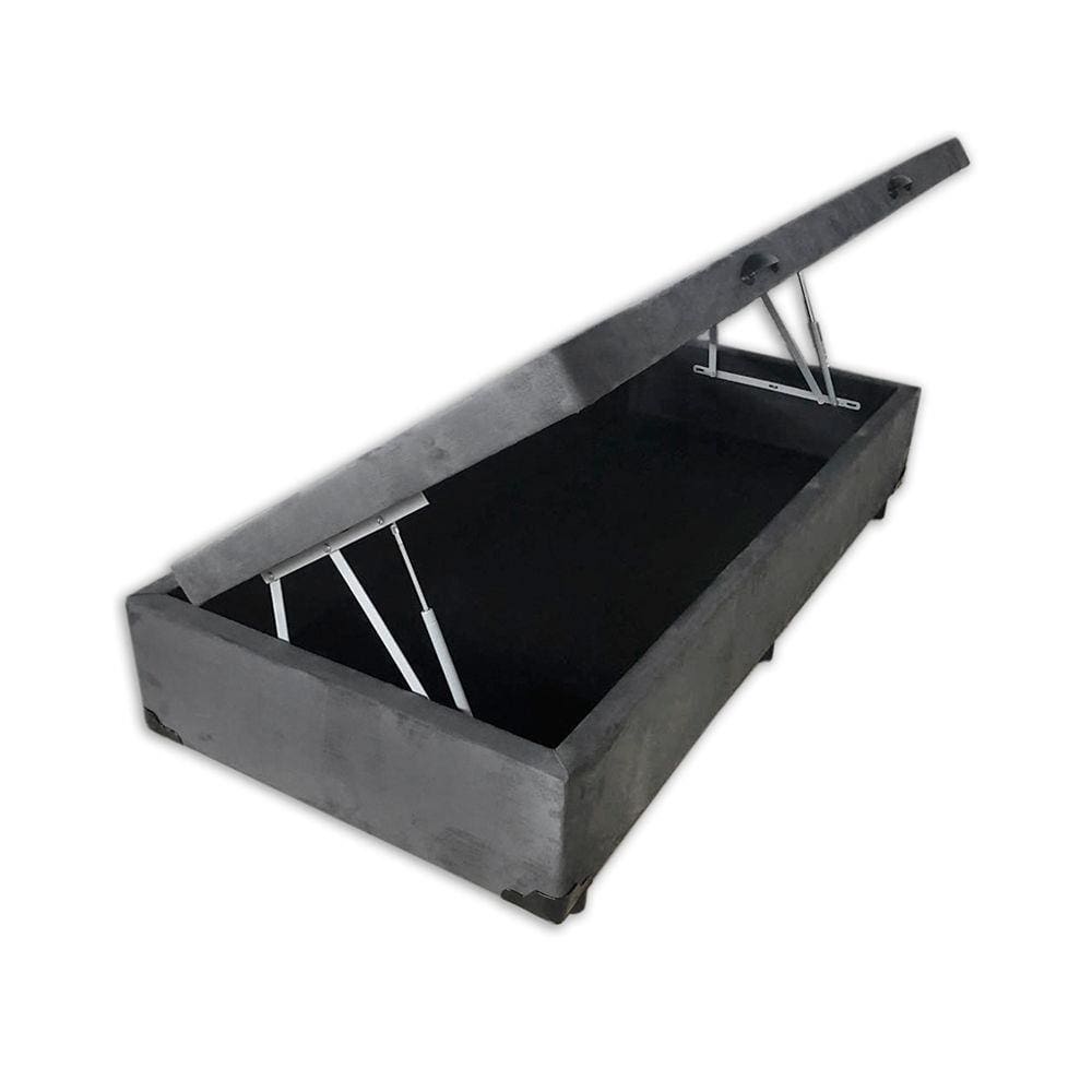 Cama Box Baú Blindado Solteirão NK Camas Suede Cinza 41x96x203
