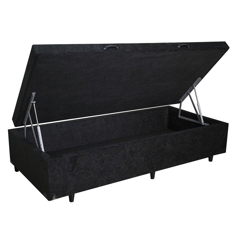 Cama Box Baú Blindado Solteirão NK Camas Suede Preto 41x96x203