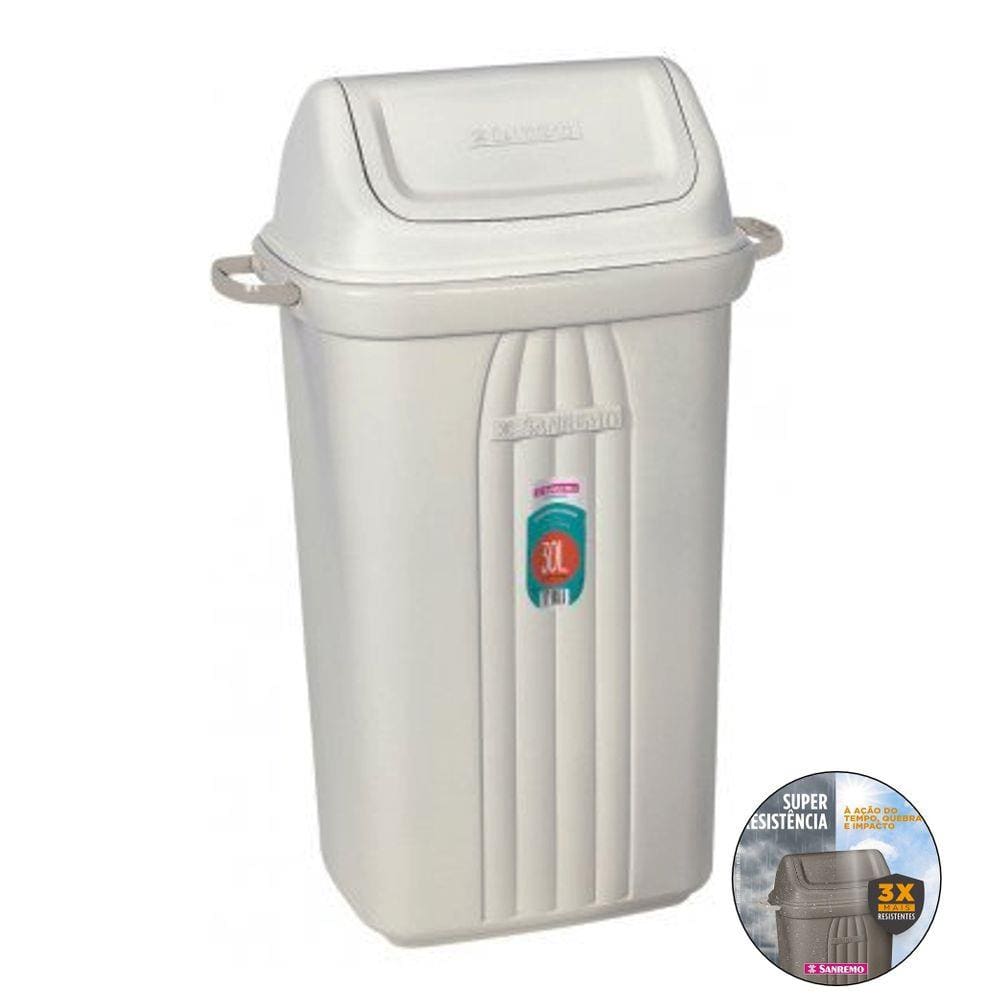 Lixeira 30 Litros Com Tampa Basculante Alças Cesto De Lixo Áreas Externa - 283 Sanremo