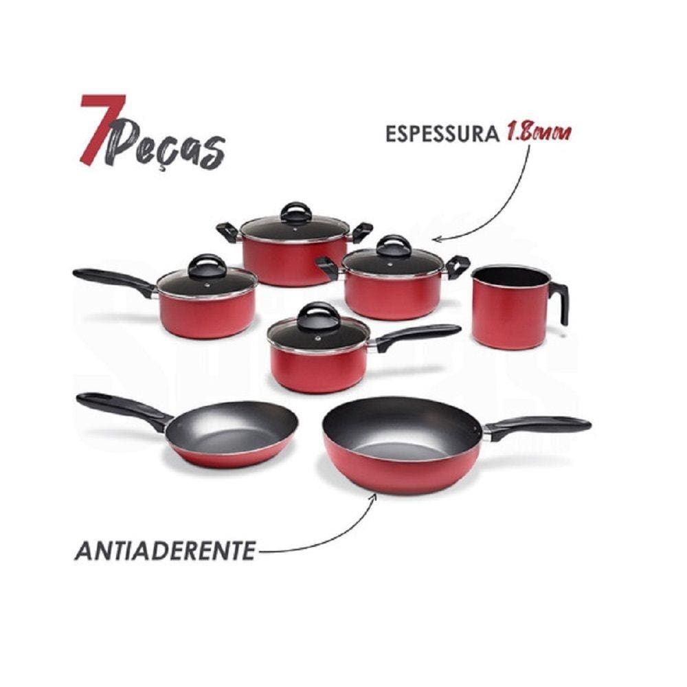 Jogo De Panelas Antiaderente Tampa Vidro Chilli 7 Pçs Brinox