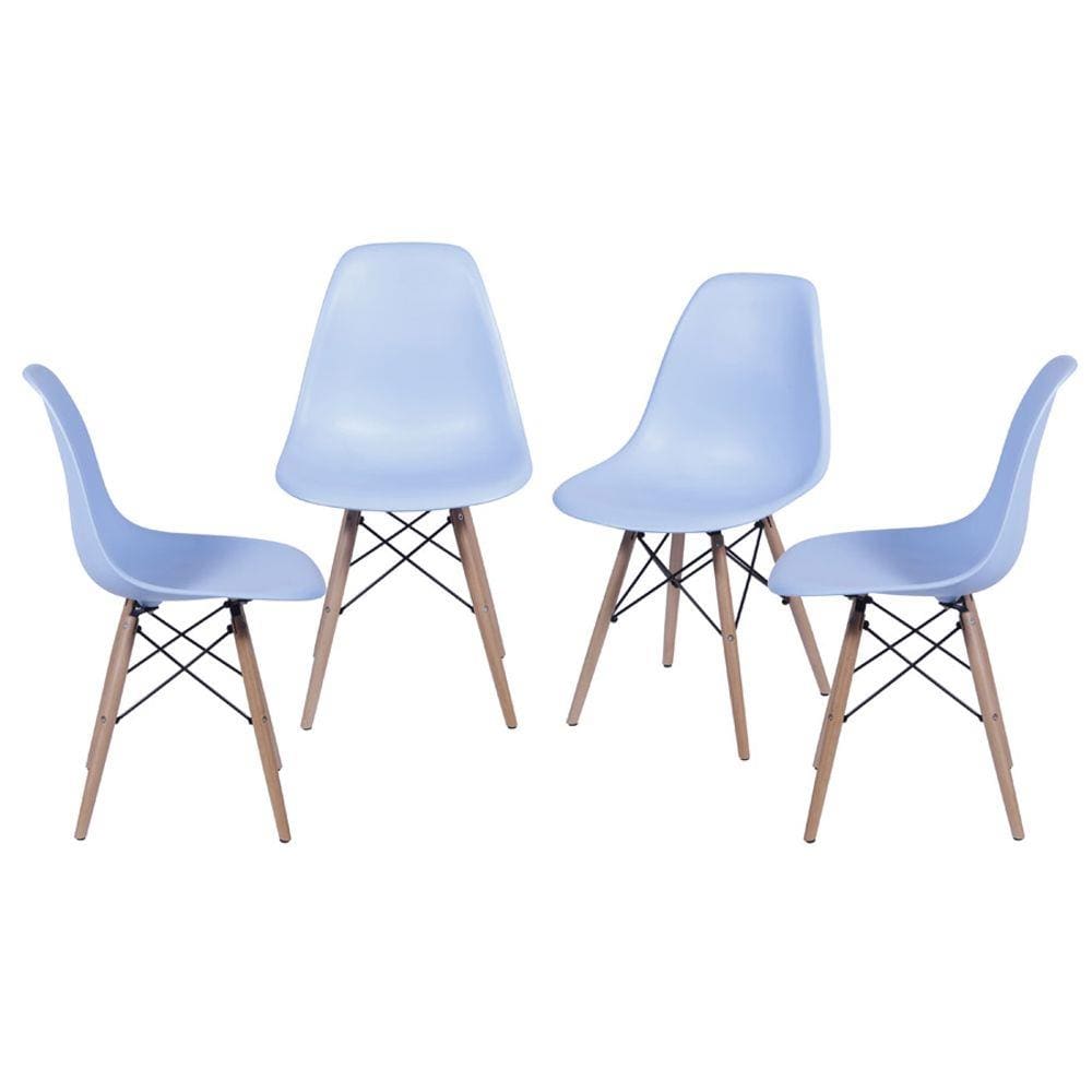 Kit 04 Cadeiras Boxbit Infantil Dkr Eames Polipropileno Azul Base Madeira