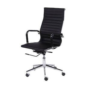 Cadeira Boxbit Eames Office Esteirinha Alta P.U. Preta Base Rodízio Cromada