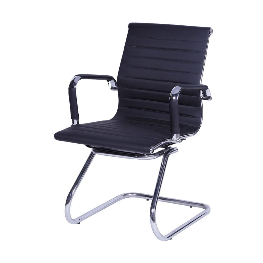 Cadeira Boxbit Eames Office Esteirinha P.U. Preto Base Fixa Cromada