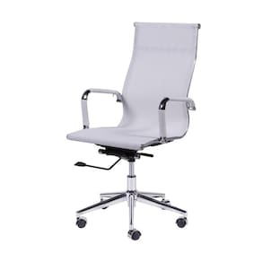 Cadeira Boxbit Eames Office Tela Alta Tela Branca Base Rodízio Cromada