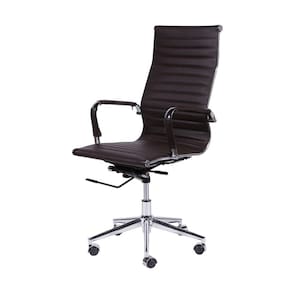 Cadeira Boxbit Eames Office Esteirinha Alta P.U. Café Base Rodízio Cromada