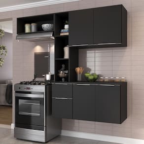 Cozinha Compacta Com Armário E Balcão Multimóveis Preta