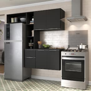 Cozinha Compacta com Armário e Balcão Multimóveis Preta