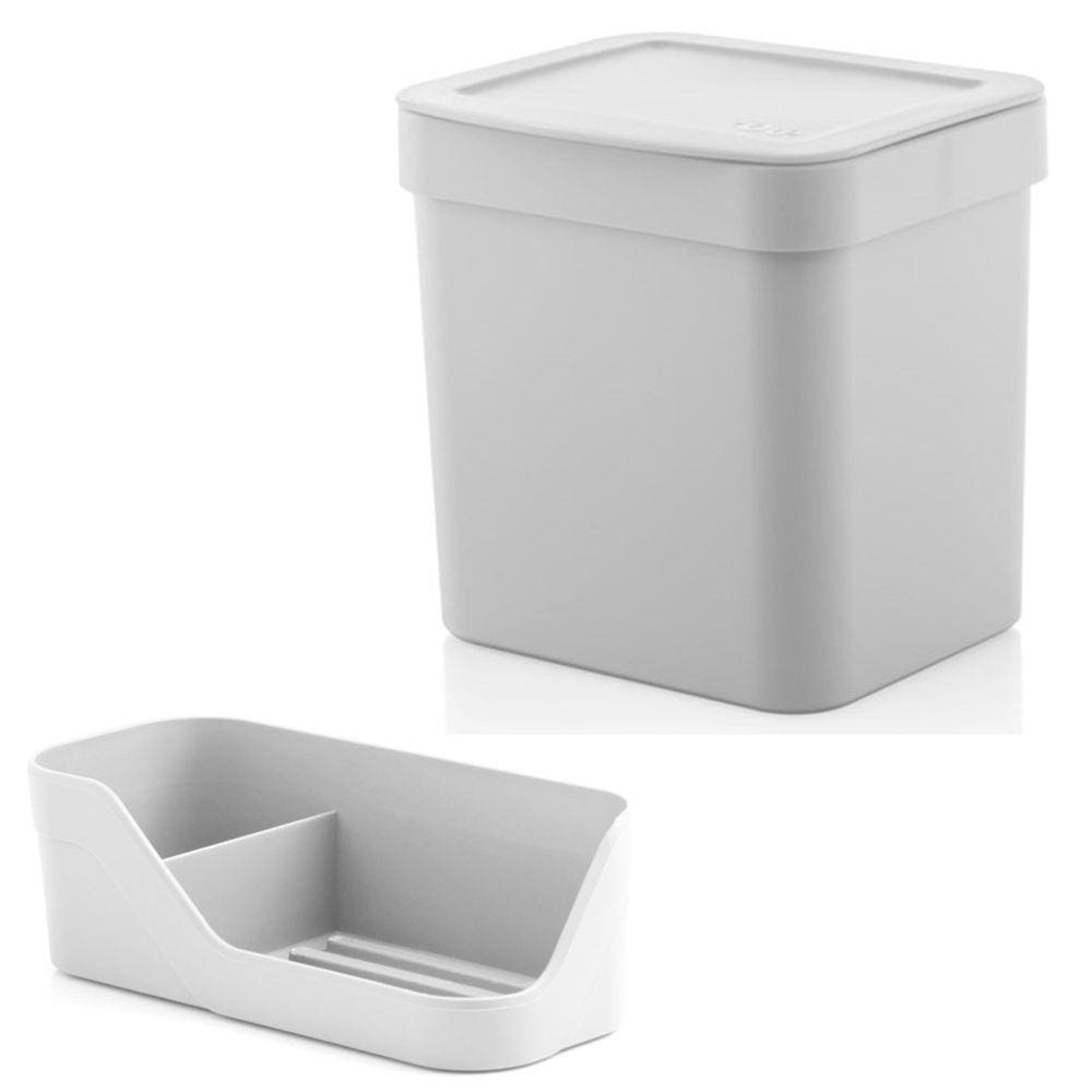 Kit Cozinha Trium Organizador Pia Porta Detergente Esponja + Lixeira 4,7 Litros - Ou