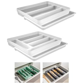 Kit 2 Organizador Gavetas Talheres Extensível Porta Talher Utensílios Cozinha Logic - Ou