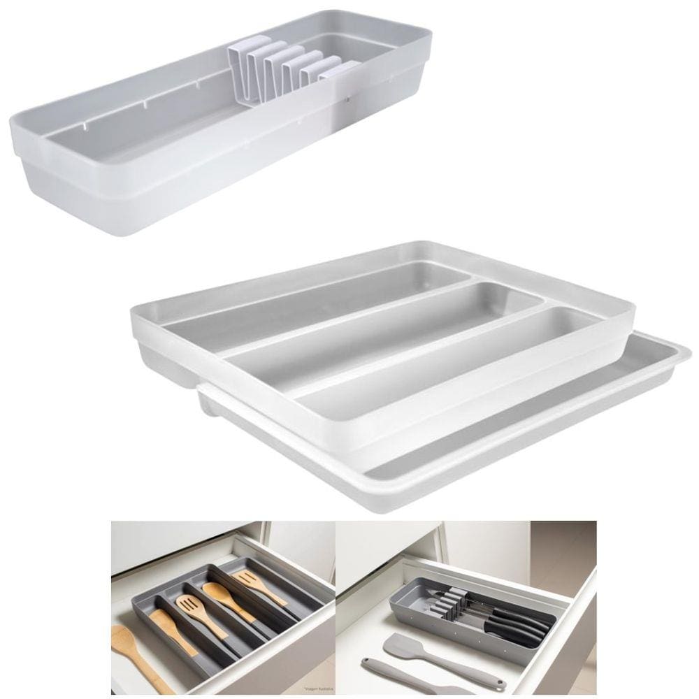Kit 2 Organizador Gaveta Talheres Utensílios Extensor Porta Facas Logic - Ou