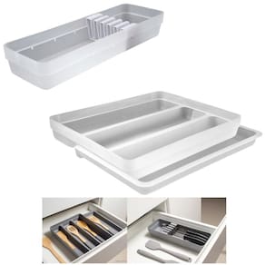 Kit 2 Organizador Gaveta Talheres Utensílios Extensor Porta Facas Logic - Ou