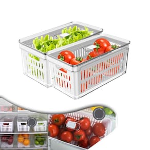 Kit 2 Organizador Porta Mantimento 5 L C/ Tampa Cesto Fruta Verdura Clear Fresh - Ou
