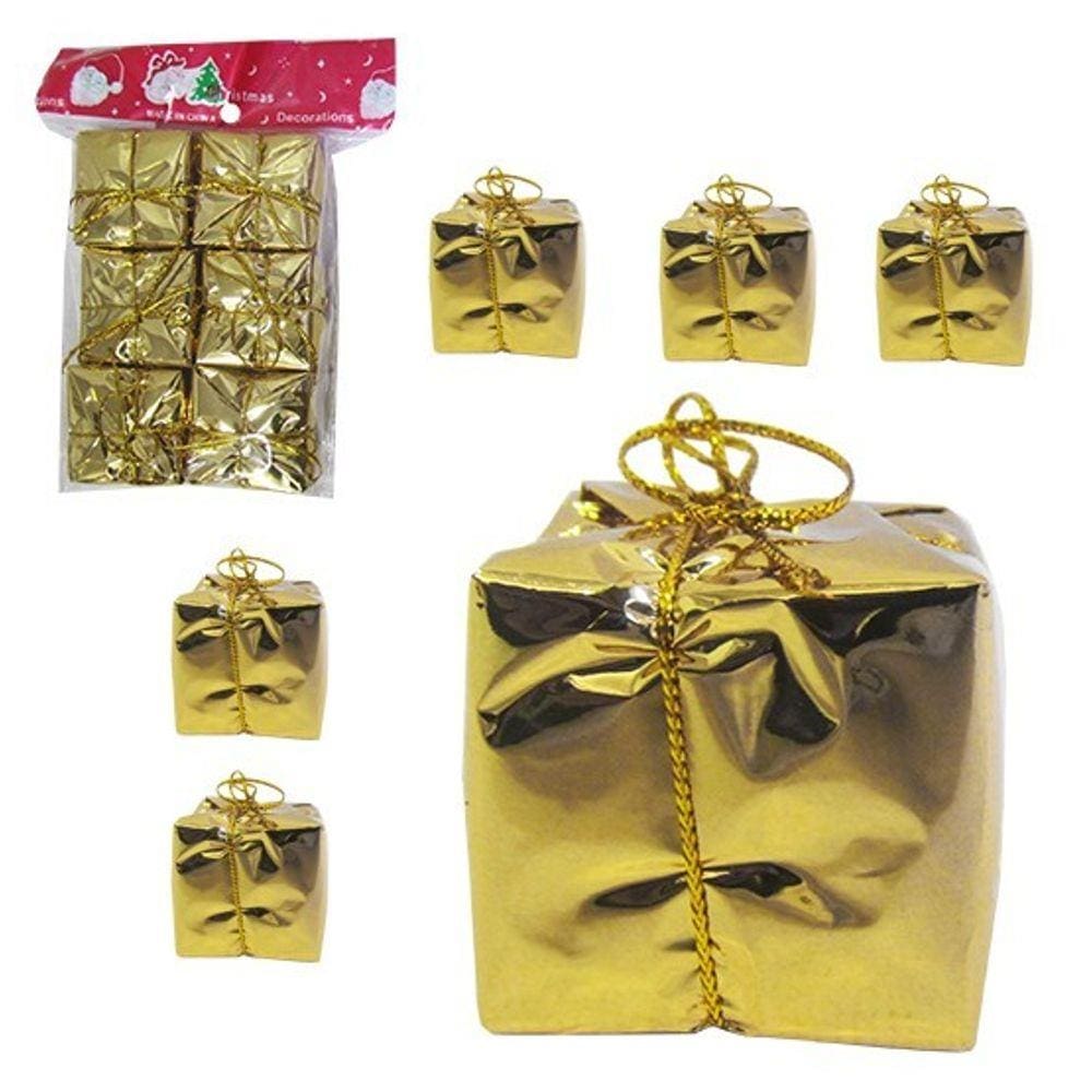 Enfeite Caixinha de Presente Dourado 3,5cm C 6pcs