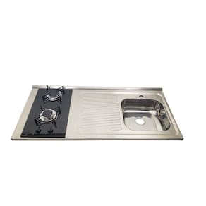 Pia Fogão Gás 2 bocas Fabrinox 120x55cm, cuba direita e furo para torneira