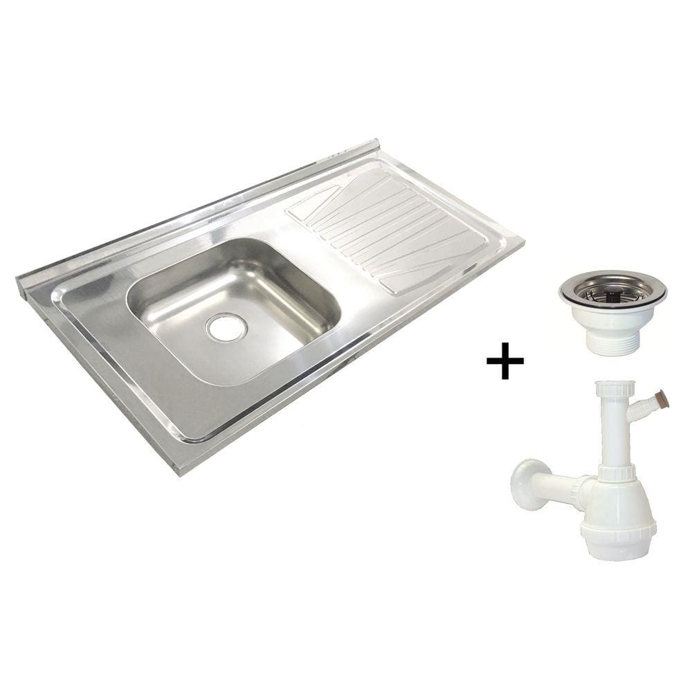 Pia Inox Fabrinox PSD1000E 100x52cm, cuba esquerda, válvula e sifão