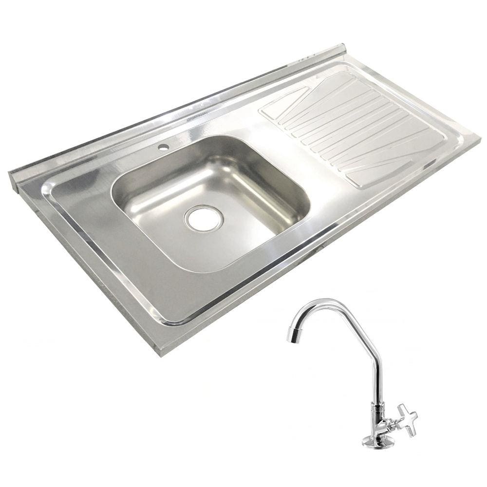 Pia Inox Fabrinox PSD1000E 100x52cm, cuba esquerda, com furo e torneira