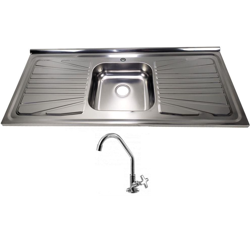 Pia Inox Fabrinox PS1200 120x52cm, cuba central com furo e torneira