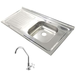 Pia Inox Fabrinox PSD1000D 100x52cm, cuba direita, com furo e torneira