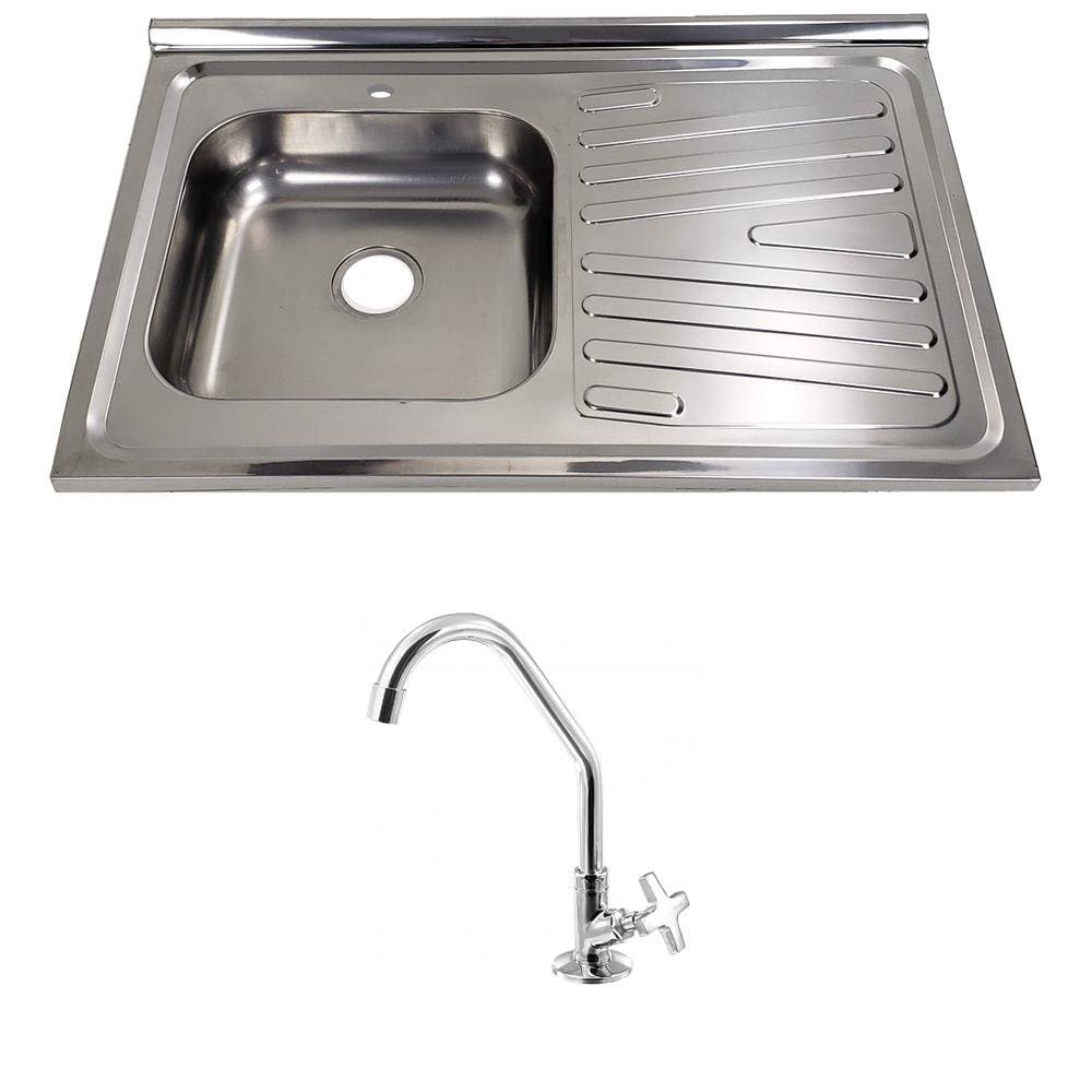 Pia Inox Fabrinox PSD800E 80x52cm, cuba esquerda, com furo e torneira