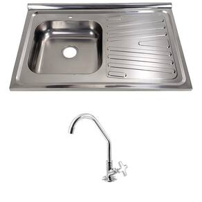 Pia Inox Fabrinox PSD800E 80x52cm, cuba esquerda, com furo e torneira