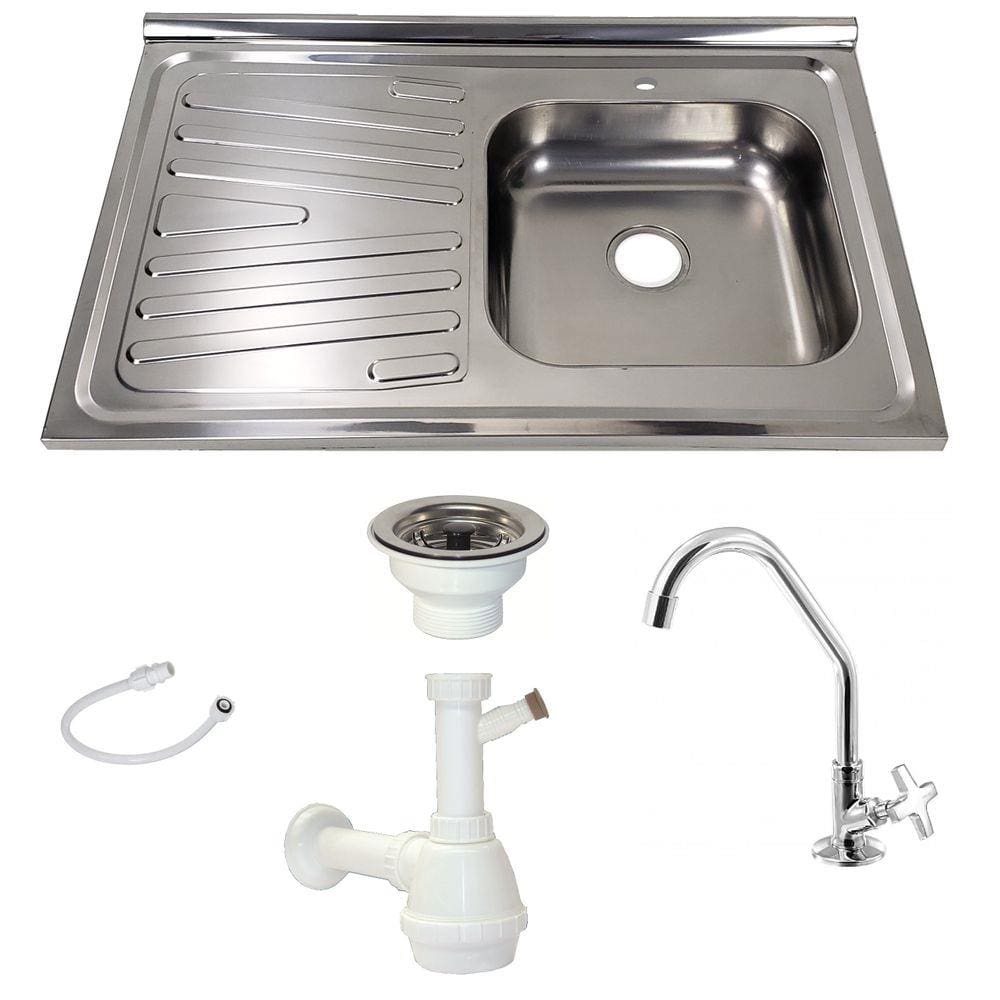 Pia Inox Fabrinox PSD800D 80x52cm, cuba direita, kit completo
