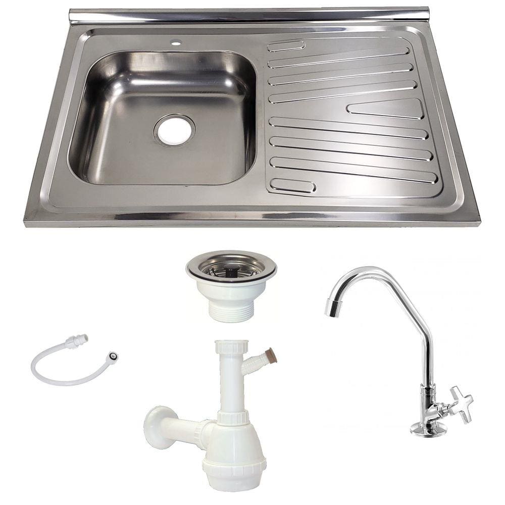 Pia Inox Fabrinox PSD800E 80x52cm, cuba esquerda, kit completo