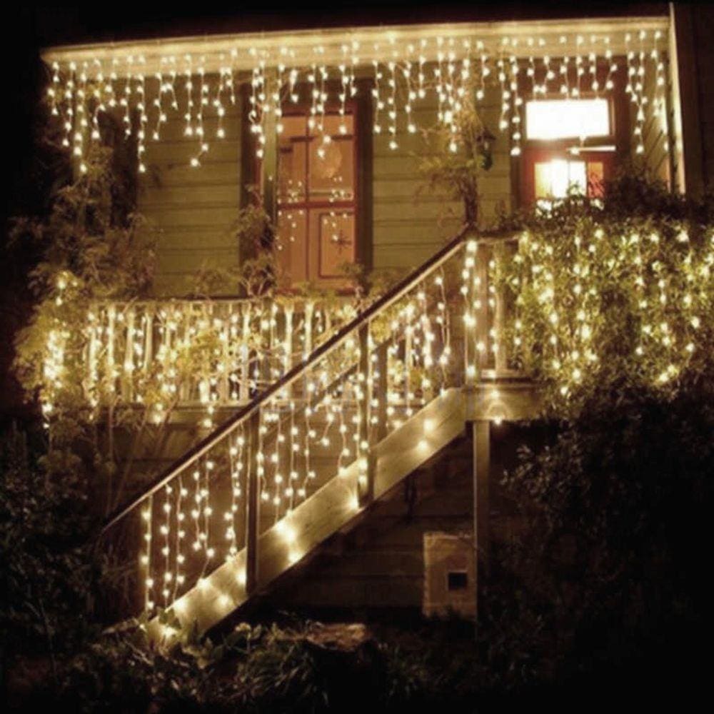 Cascata 400 Leds 10M C/ 8 Funções Morno C/ Fio Branco