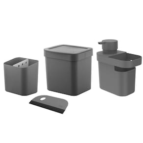 Kit Cozinha Dispenser Detergente Porta Esponja Rodinho Lixeira 2,5L Pia Escorredor Talheres - Ou
