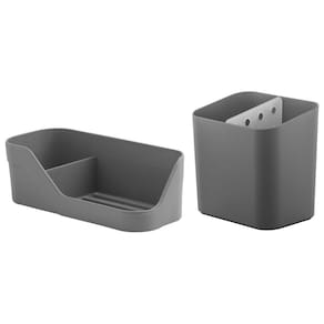 Kit Cozinha Esorredor De Talheres Organizador De Pia Porta Detergente Esponja Cinza - Ou