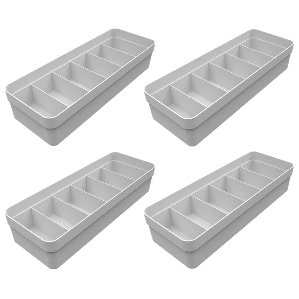 Kit 4 Organizador De Gavetas Plástico Quarto Cozinha Multiuso Objetos Branco - Ou