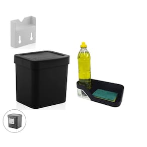 Kit Cozinha Suporte Lixeira 2,5L Organizador De Pia Porta Detergente Preto - Ou