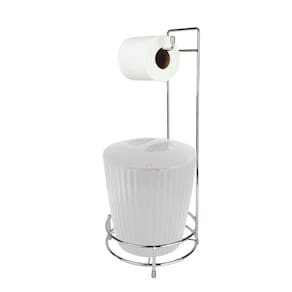 Kit Suporte Porta Papel Higiênico Com Lixeira 5L Cesto Lixo Chão Banheiro Groove- Ou