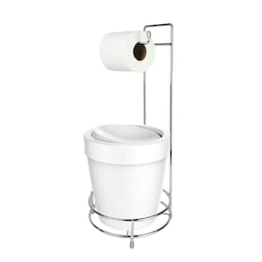 Kit Suporte Porta Papel Higiênico Com Lixeira Basculante 5L Cesto Lixo Chão Banheiro Vitra - Ou
