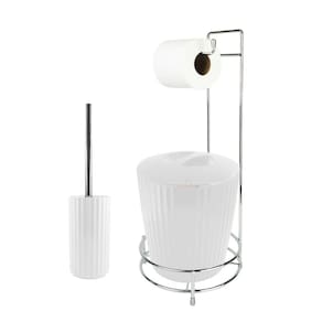 Kit Suporte Porta Papel Higiênico Escova Sanitária Lixeira Com Tampa 5L Groove - Ou